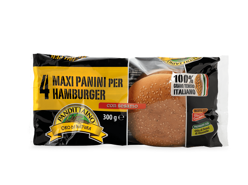 Maxi panini per hamburger grano 100% italiano pack 300g Pandittaino