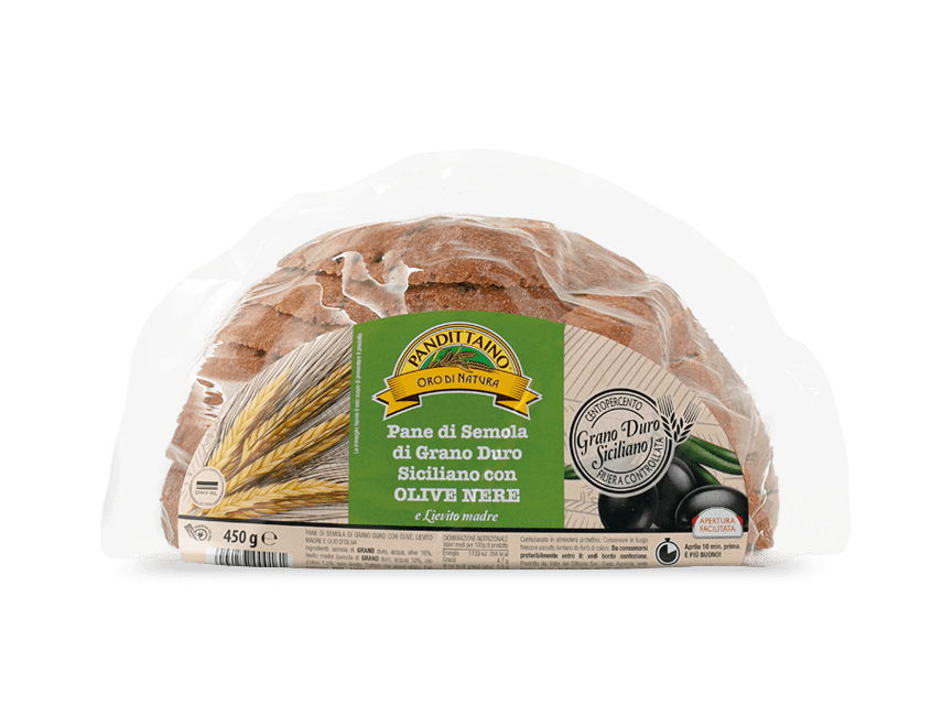Pane di grano duro con olive nere pack 450 g Pandittaino