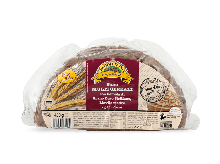 Pack del pane a fette multicreali con semola di grano duro e mix di semi