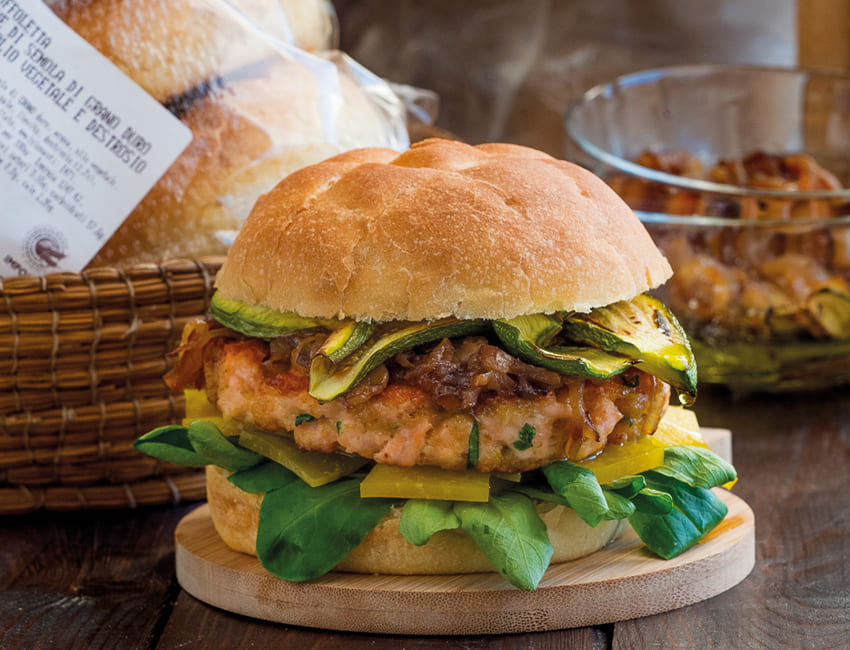 Ricetta muffoletta con hamburger di salmone Pandittaino